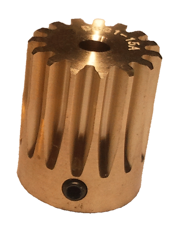 Spur gear BSS made of Brass C3604, module 1, 15 teeth, thread M3, bore 4
